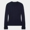 Sienna Ladies Cable Knit Roll Neck In Dark Navy -AlanPaine Shop 021B65 SIENNA LADIES ALL OVER CABLE MOCK NECK DARK NAVY 01