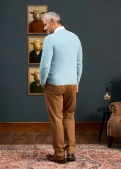Hampshire Lambswool Jumper In Blue Seal - Classic Fit -AlanPaine Shop 050A65 HAMPSHIRE CLASSIC SADDLE SHOULDER VEE BLUE SEAL 04