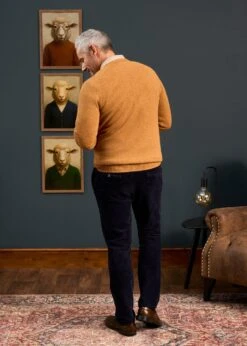Hampshire Lambswool Jumper In Gazelle - Classic Fit -AlanPaine Shop 050A65 HAMPSHIRE CLASSIC SADDLE SHOULDER VEE GAZELLE 05