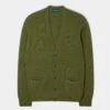 Cornwall Lambswool Cardigan In Green Bean - Classic Fit -AlanPaine Shop 050K01 CORNWALL SADDLE SOULDER VEE NECK CARDIGAN GREEN BEAN 01
