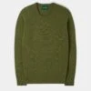 Lenzie Men's Lambswool Jumper In Green Bean - Regular Fit -AlanPaine Shop 050K54 LENZIE SEMI CLASIC SADDLE SHOULDER CREW NECK GREEN BEAN 01