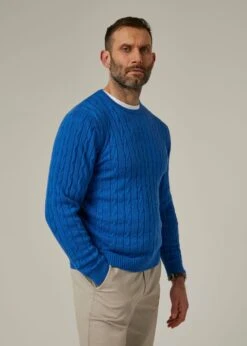 Honley Cotton Cashmere Cable Knit Jumper In Regatta -AlanPaine Shop 096a19 honley mens cotton cashmere cable knit jumper regatta 2