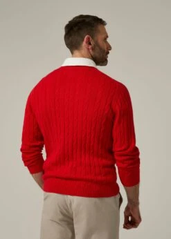 Honley Cotton Cashmere Cable Knit Jumper In Rosso -AlanPaine Shop 096a19 honley mens cotton cashmere cable knit jumper rosso 3