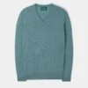 Haddington Cashmere Jumper In Caspian - Regular Fit -AlanPaine Shop 101U62 HADDINGTON VEE NECK CASPIAN 01