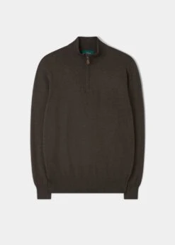 Ashfield 1/4 Zip Cotton Merino Jumper In Seaweed