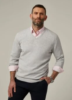 Rothwell Cotton Cashmere Jumper In Dove -AlanPaine Shop 196t01 rothwell mens cotton cashmere jumper dove 4