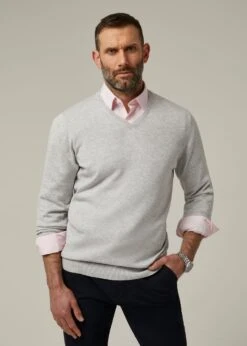 Rothwell Cotton Cashmere Jumper In Dove -AlanPaine Shop 196t01 rothwell mens cotton cashmere jumper dove 5