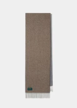 Tackley Two Colour Reversible Cashmere Scarf In Mushroom And Slate