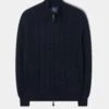 Aberfoyle Men's Lambswool Cable Front Zip Mock Neck In Navy