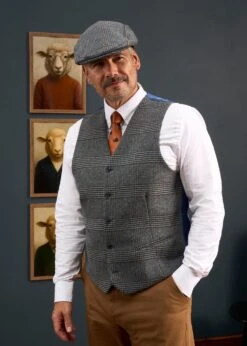 Surrey Men's Tweed Lined Country Waistcoat In Blue Check - Regular Fit 11 Surrey Men's Tweed Lined Country Waistcoat In Blue Check - Regular Fit -AlanPaine Shop Alan Paine Surrey Mens Waistcoat in Blue Check 3