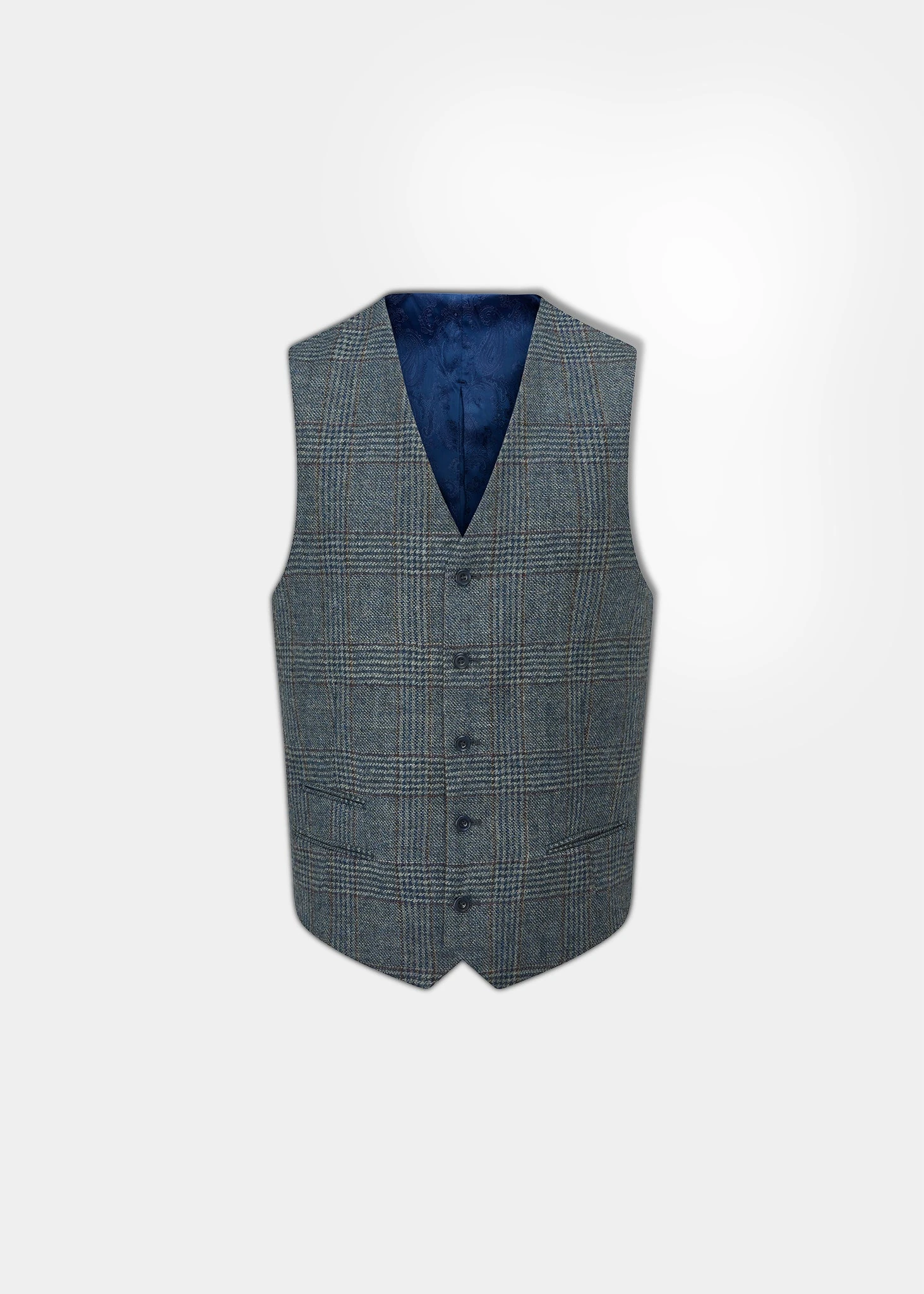 Surrey Men's Tweed Lined Country Waistcoat In Blue Check - Regular Fit 3 Surrey Men's Tweed Lined Country Waistcoat In Blue Check - Regular Fit