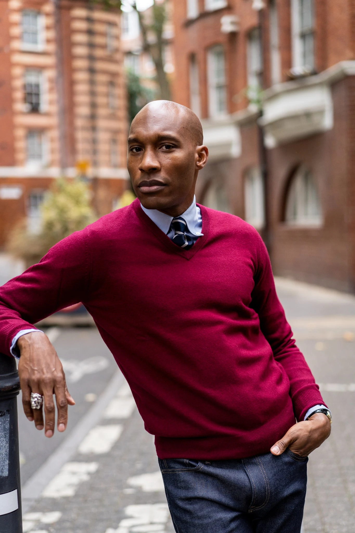 Albury Geelong Wool Jumper In Claret - Regular Fit 4 Albury Geelong Wool Jumper In Claret - Regular Fit - Image 2