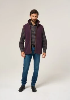 Aylsham Men's Fleece Gilet In Plum - Regular Fit -AlanPaine Shop Aylsham Mens Fleece Gilet Plum 1