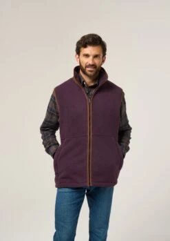 Aylsham Men's Fleece Gilet In Plum - Regular Fit -AlanPaine Shop Aylsham Mens Fleece Gilet Plum 3