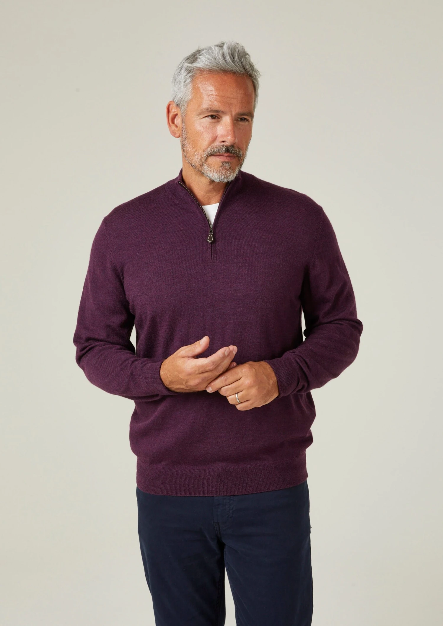 Barton Merino Wool 1/4 Zip Mock Jumper In Black Grape - Regular Fit 4 Barton Merino Wool 1/4 Zip Mock Jumper In Black Grape - Regular Fit - Image 2