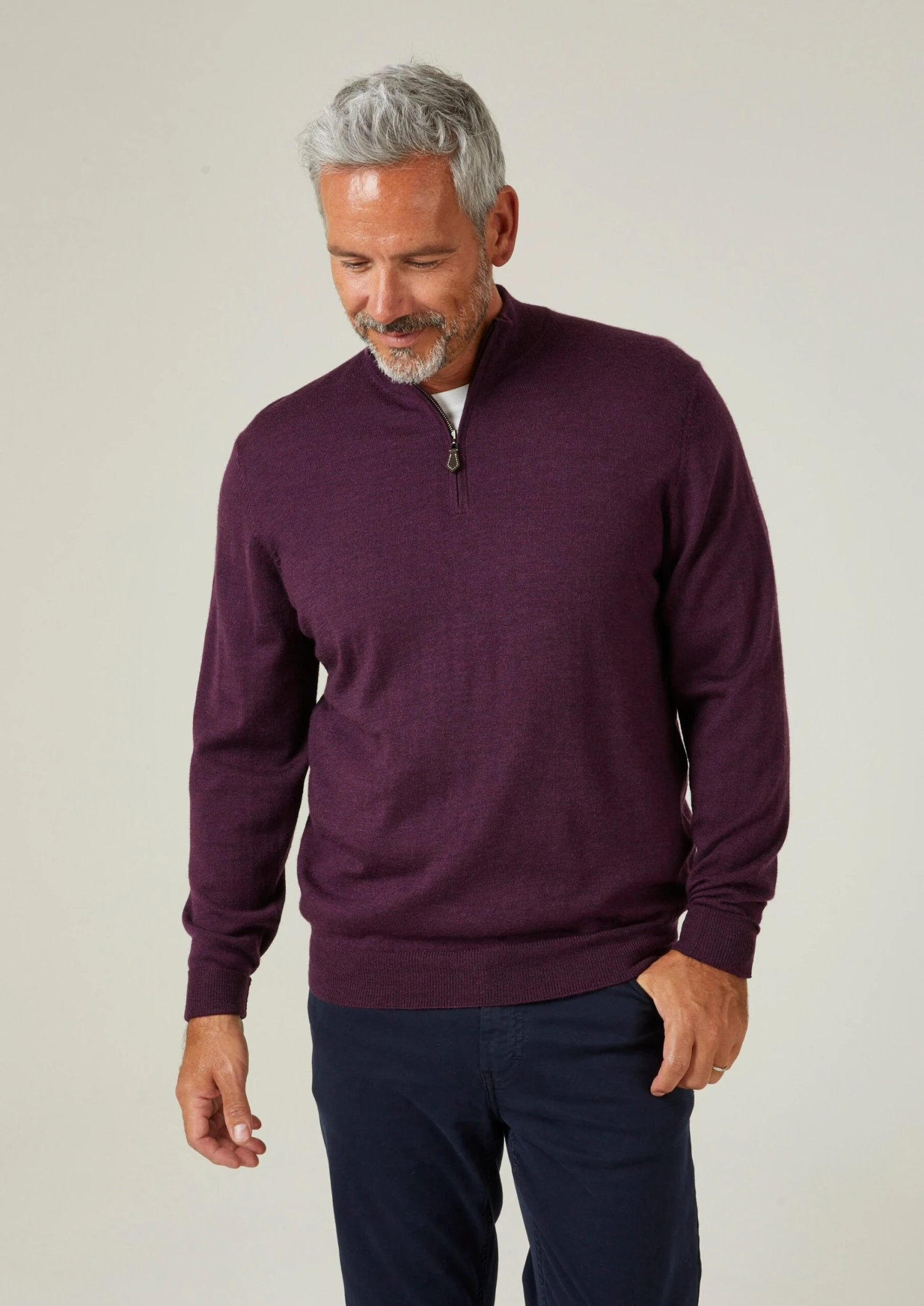 Barton Merino Wool 1/4 Zip Mock Jumper In Black Grape - Regular Fit 5 Barton Merino Wool 1/4 Zip Mock Jumper In Black Grape - Regular Fit - Image 3