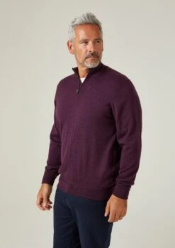 Barton Merino Wool 1/4 Zip Mock Jumper In Black Grape - Regular Fit 9 Barton Merino Wool 1/4 Zip Mock Jumper In Black Grape - Regular Fit -AlanPaine Shop Barton Mens Merino Wool Quarter Zip Purple 2
