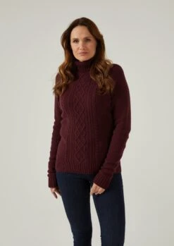Brightmere Ladies Roll Neck Jumper In Bordeaux -AlanPaine Shop Brightmere Ladies Roll Neck Jumper Biscuit