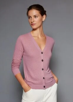AlanPaine Shop 29 AlanPaine Shop -AlanPaine Shop Briony Ladies Cotton Cashmere Cardigan Carnation 1