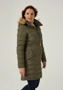 Calsall Ladies Olive Jacket - Regular Fit -AlanPaine Shop Calsall Womens Quilte Long Coat Olive 4
