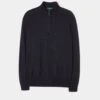 Hanbury Cashmere Zipped Mock Neck Jumper In Dark Navy - Regular Fit -AlanPaine Shop Cashmere Half Zip Sweater Navy 1