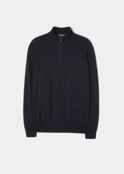 Hanbury Cashmere Zipped Mock Neck Jumper In Dark Navy - Regular Fit