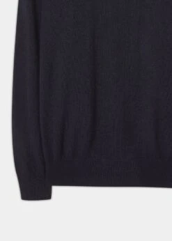 Hanbury Cashmere Zipped Mock Neck Jumper In Dark Navy - Regular Fit -AlanPaine Shop Cashmere Half Zip Sweater Navy 3