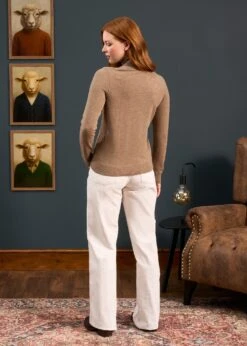 Clara Ladies Wool And Cashmere Roll Neck Jumper In Pecan -AlanPaine Shop Clara Ladies Roll Neck Pecan 2