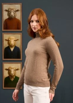 Clara Ladies Wool And Cashmere Roll Neck Jumper In Pecan -AlanPaine Shop Clara Ladies Roll Neck Pecan 3