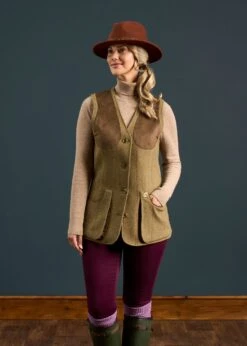 Combrook Ladies Tweed Shooting Waistcoat In Grove - Regular Fit -AlanPaine Shop Combrook Ladies Tweed Shooting Waistcoat Grove 1