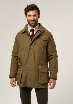 Combrook Men's Waterproof Tweed Coat In Sage - Regular Fit -AlanPaine Shop Combrook Mens Tweed Shooting Coat Sage 3