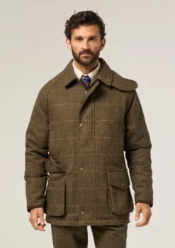 Combrook Men's Waterproof Tweed Coat In Teak - Regular Fit -AlanPaine Shop Combrook Mens Tweed Shooting Coat Teak