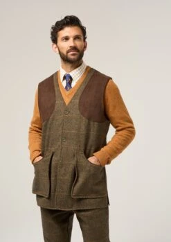 Combrook Men's Tweed Shooting Waistcoat In Teak - Shooting Fit -AlanPaine Shop Combrook Tweed Shooting Waistcoat Teak 2