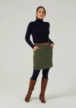 Combrook Ladies Tweed Skirt 49cm In Heath -AlanPaine Shop Combrook Tweed Skirt Heath 1