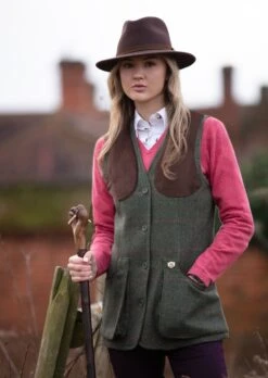 Combrook Ladies Tweed Shooting Waistcoat In Heath - Regular Fit -AlanPaine Shop Combrook Womens Shooting Tweed Waistcoat Heath LH 1