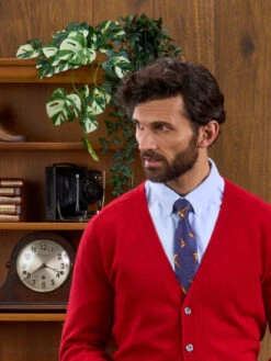 Cornwall Lambswool Cardigan In Dubonnet - Classic Fit 8 Cornwall Lambswool Cardigan In Dubonnet - Classic Fit -AlanPaine Shop Cornwall Lambswool Cardigan Dubonnet 1