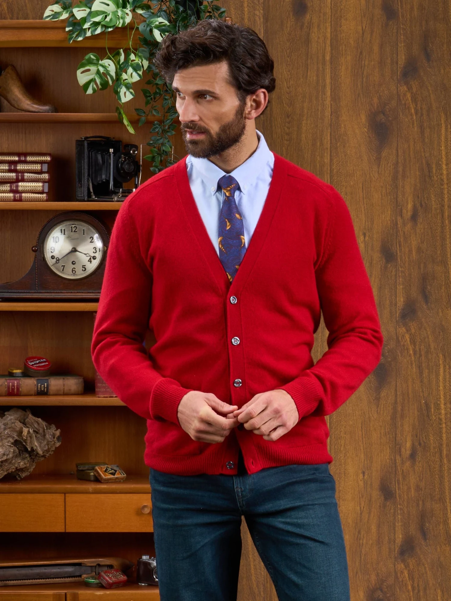 Cornwall Lambswool Cardigan In Dubonnet - Classic Fit 4 Cornwall Lambswool Cardigan In Dubonnet - Classic Fit - Image 2