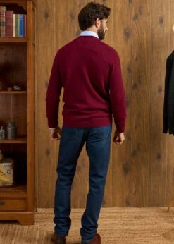 Cornwall Lambswool Cardigan In Bordeaux - Classic Fit -AlanPaine Shop Cornwall Lambswool Cardigan Mens Bordeaux 4