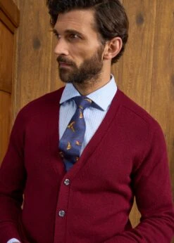 Cornwall Lambswool Cardigan In Bordeaux - Classic Fit -AlanPaine Shop Cornwall Lambswool Cardigan Mens Bordeaux 5