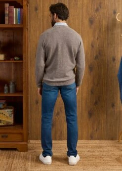 Cornwall Lambswool Cardigan In Vole - Classic Fit -AlanPaine Shop Cornwall Lambswool Cardigan Mens Vole 3