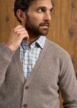 Cornwall Lambswool Cardigan In Vole - Classic Fit -AlanPaine Shop Cornwall Lambswool Cardigan Mens Vole 4