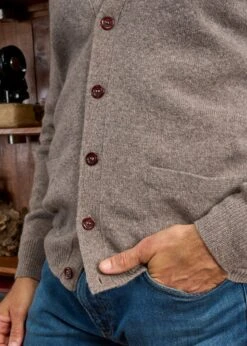 Cornwall Lambswool Cardigan In Vole - Classic Fit -AlanPaine Shop Cornwall Lambswool Cardigan Mens Vole 5