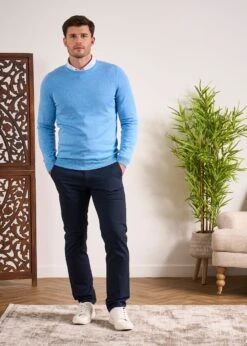 Leysmill Cotton Cashmere Jumper In Carolina Blue -AlanPaine Shop Cotton Cashmere Jumper Crew Neck Blue