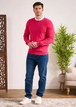 Leysmill Cotton Cashmere Jumper In Raspberry 11 Leysmill Cotton Cashmere Jumper In Raspberry -AlanPaine Shop Cotton Cashmere Jumper Crew Raspberry 1