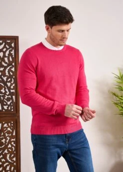 Leysmill Cotton Cashmere Jumper In Raspberry 12 Leysmill Cotton Cashmere Jumper In Raspberry -AlanPaine Shop Cotton Cashmere Jumper Crew Raspberry 2