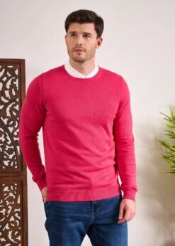 Leysmill Cotton Cashmere Jumper In Raspberry 13 Leysmill Cotton Cashmere Jumper In Raspberry -AlanPaine Shop Cotton Cashmere Jumper Crew Raspberry 3