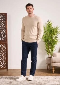 Leysmill Cotton Cashmere Jumper In Sand -AlanPaine Shop Cotton Cashmere Jumper Crew Sand 1