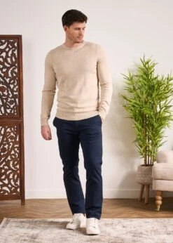 Leysmill Cotton Cashmere Jumper In Sand -AlanPaine Shop Cotton Cashmere Jumper Crew Sand