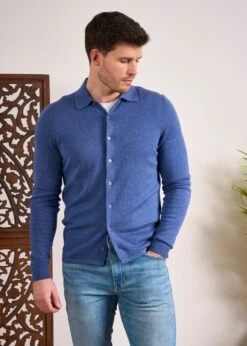 Medstead Men's Long Sleeve Shirt In Indigo -AlanPaine Shop Cotton Cashmere Overshirt Indigo 3