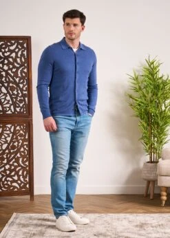 Medstead Men's Long Sleeve Shirt In Indigo -AlanPaine Shop Cotton Cashmere Overshirt Indigo 4